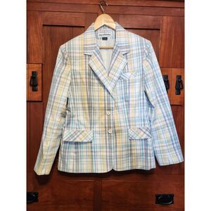 Vintage donnkenny Separates Plaid Blazer Springtime Blue Pink Gray Size 10